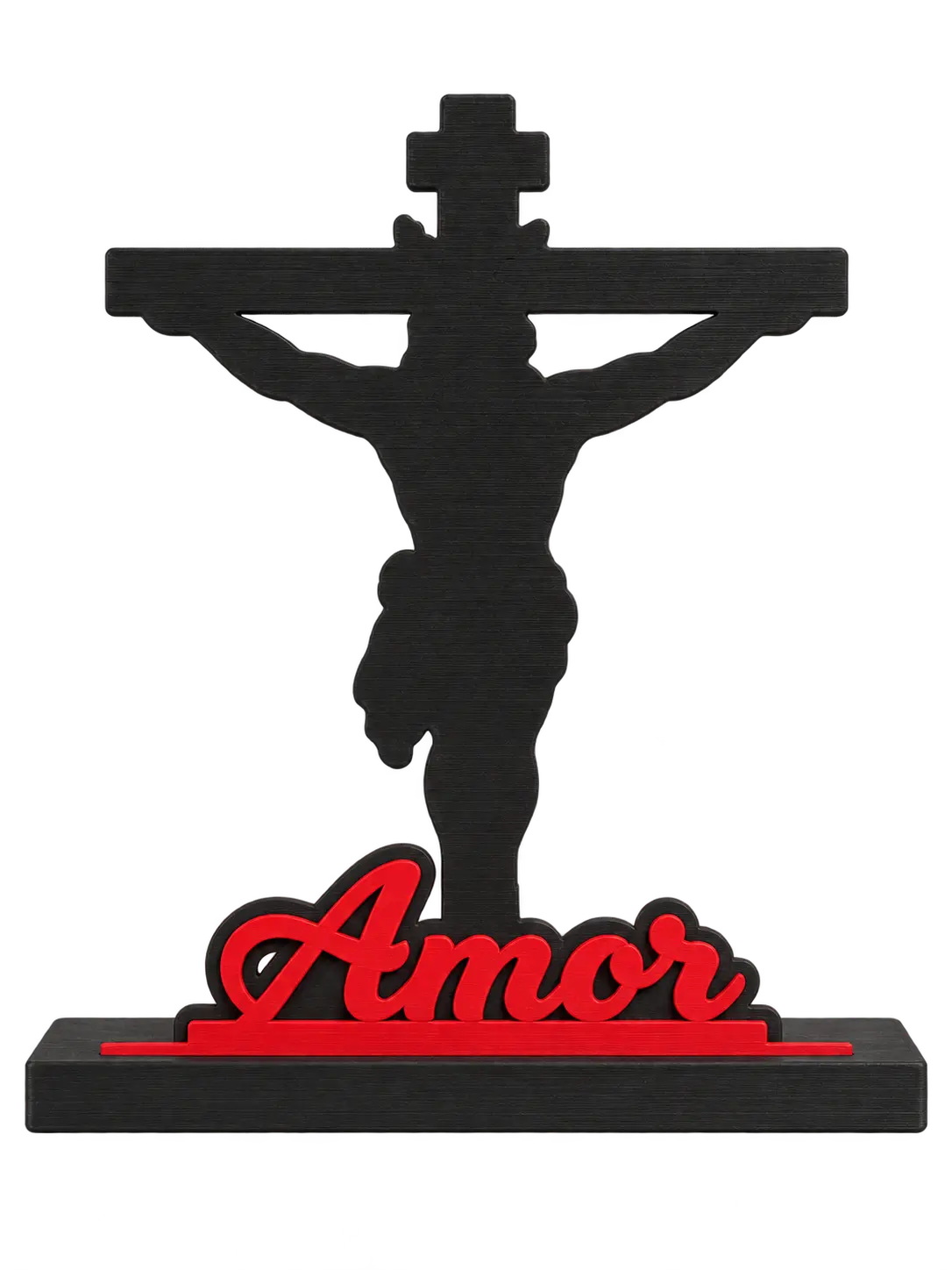 Santísimo Cristo del Amor con peana, recreación digital con el nombre rojo